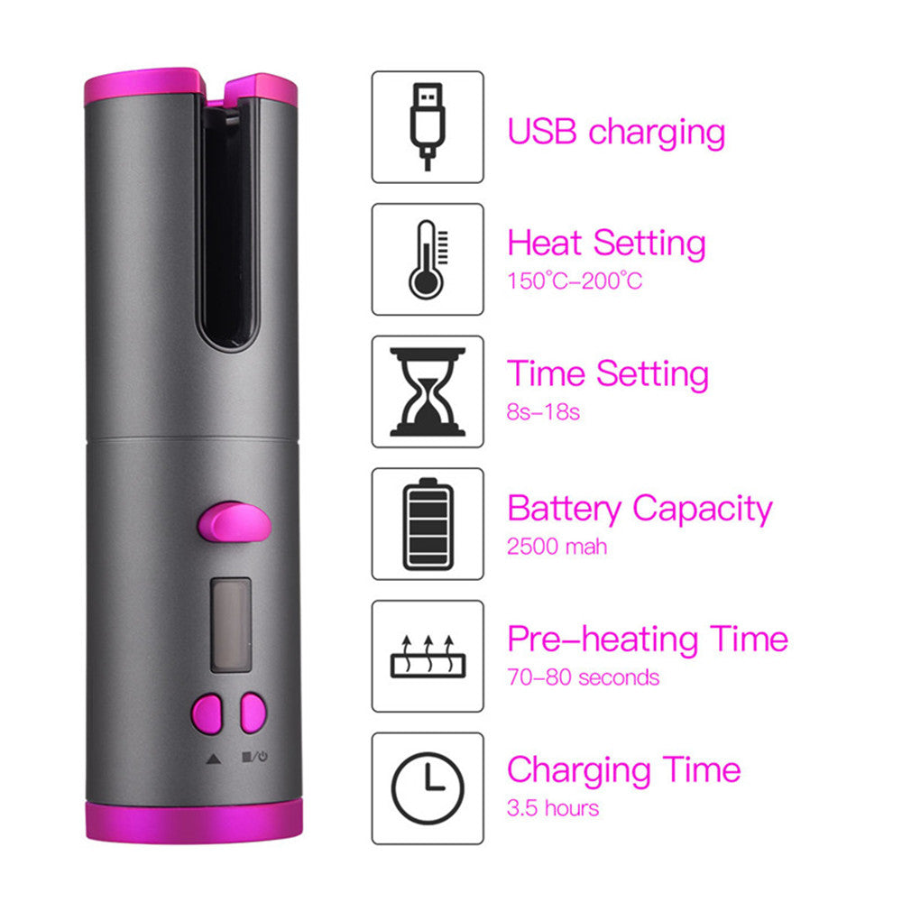 Automatic Hair Curler Curling Iron Wireless Ceramic USB Rechargeable W –  BFAYEB-Products