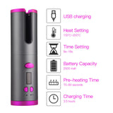 Automatic Hair Curler Curling Iron Wireless Ceramic USB Rechargeable With LED Digital Display