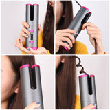 Automatic Hair Curler Curling Iron Wireless Ceramic USB Rechargeable With LED Digital Display