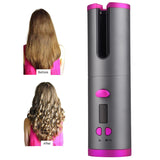 Automatic Hair Curler Curling Iron Wireless Ceramic USB Rechargeable With LED Digital Display